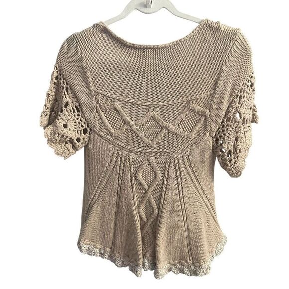 Free People Anthropologie Broen Lace Short. Sleeve Sweater Size Small Western Pr - Picture 5 of 6